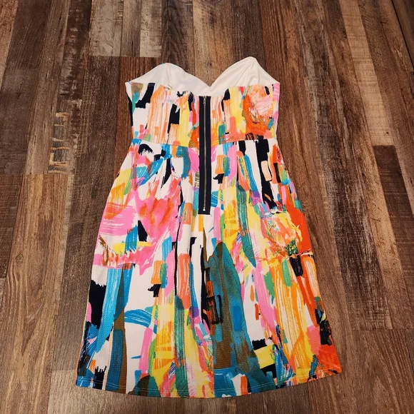 Pronto Colorful Abstract Print Strapless Dress - Picture 3 of 4